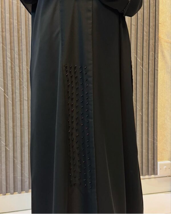 Straight Buttoned Up Hand Embroidered Beaded Work Abaya - Image 2