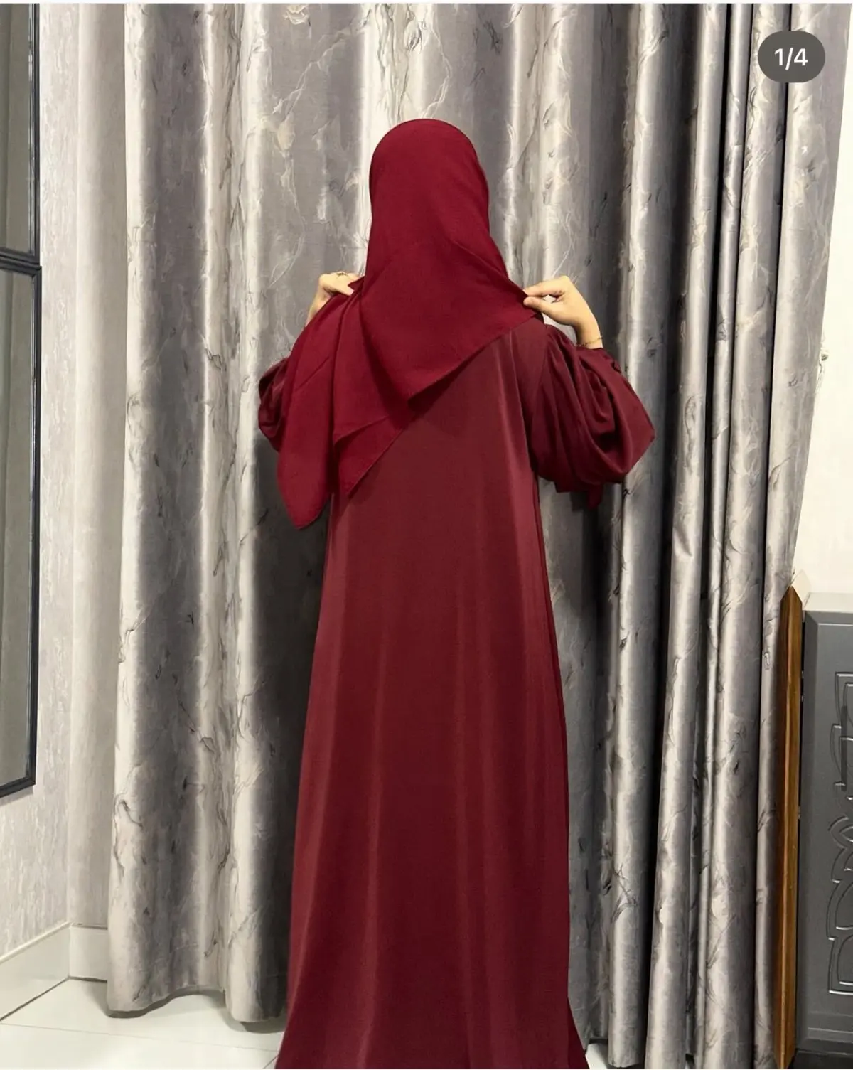 Plaited Balloon sleeved straight open abaya - Image 2