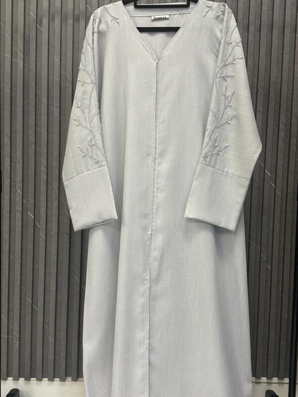 Straight buttoned up Abaya with hand embroidery on sleeves