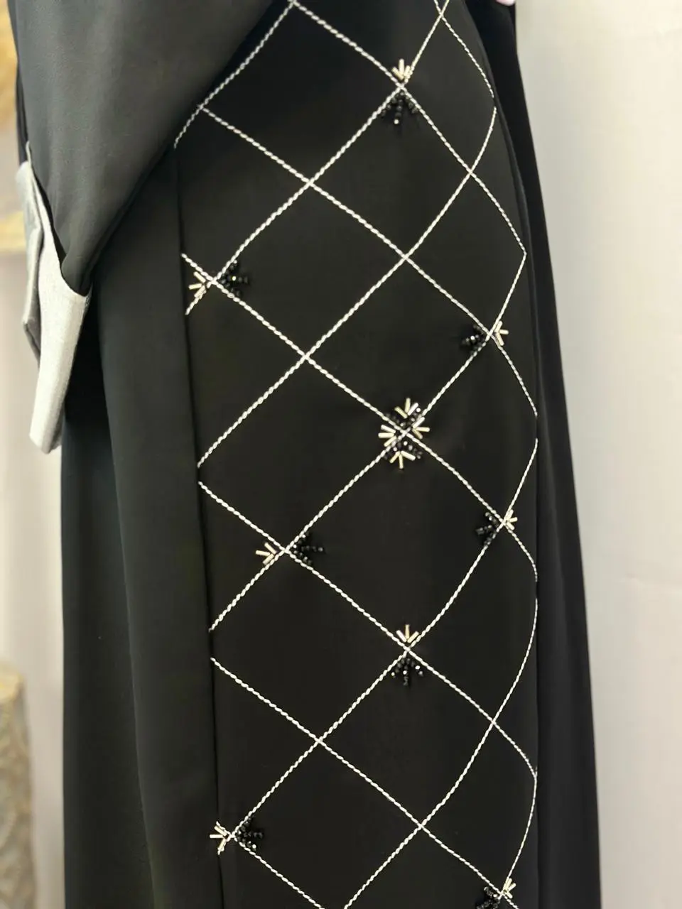 Straight buttoned up pocket Abaya with hand embroidery - Image 2