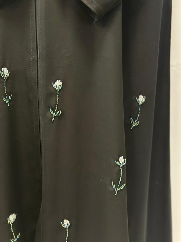 Straight buttoned up Abaya with flower hand embroidery - Image 2