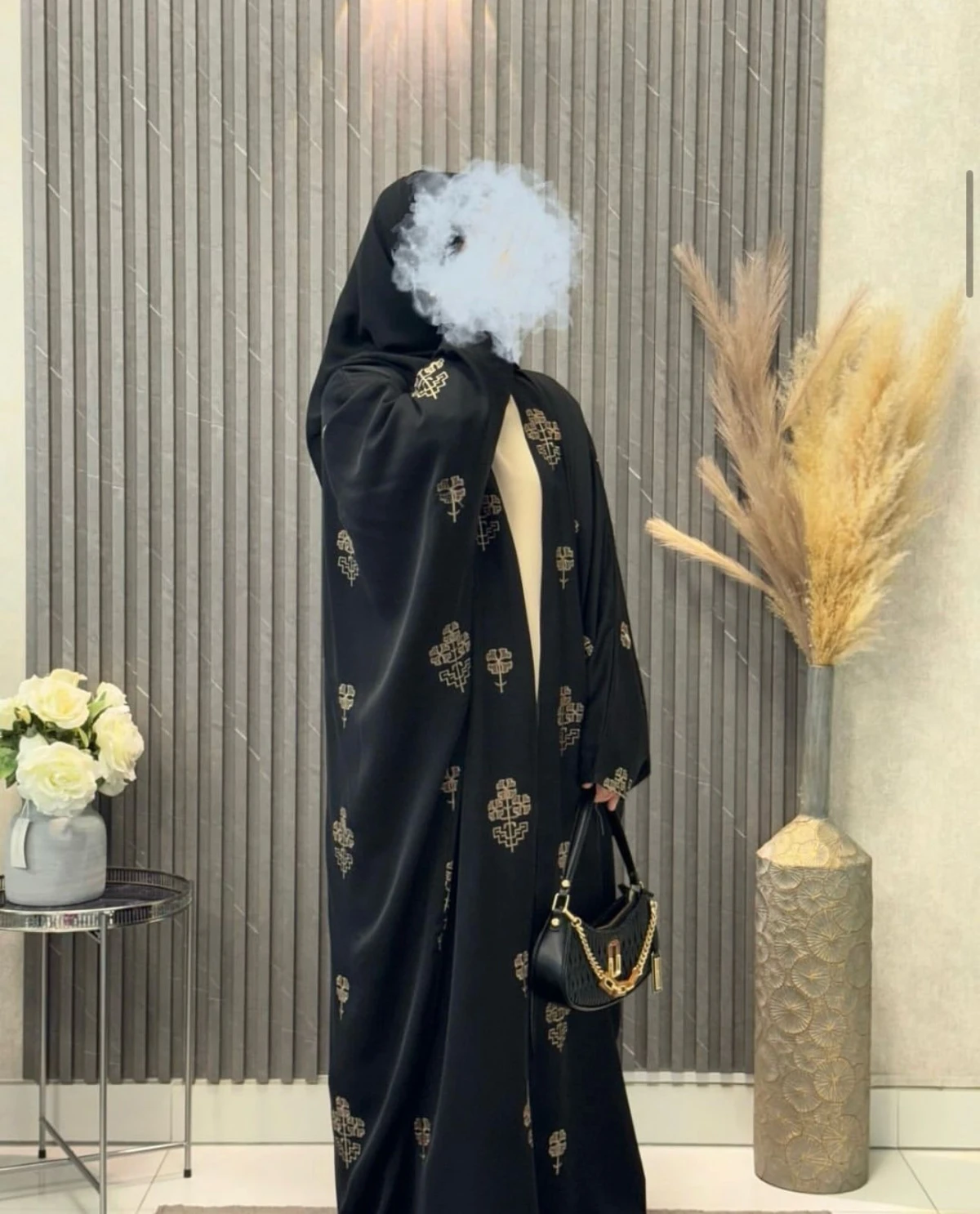Embroidered Black Open Farasha