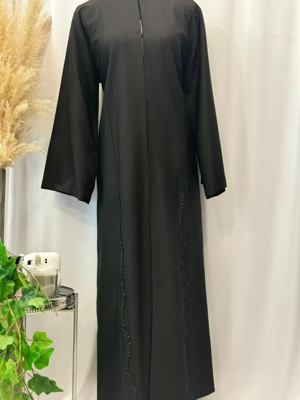 Straight buttoned up abaya with embroidery on the front, back and sides
