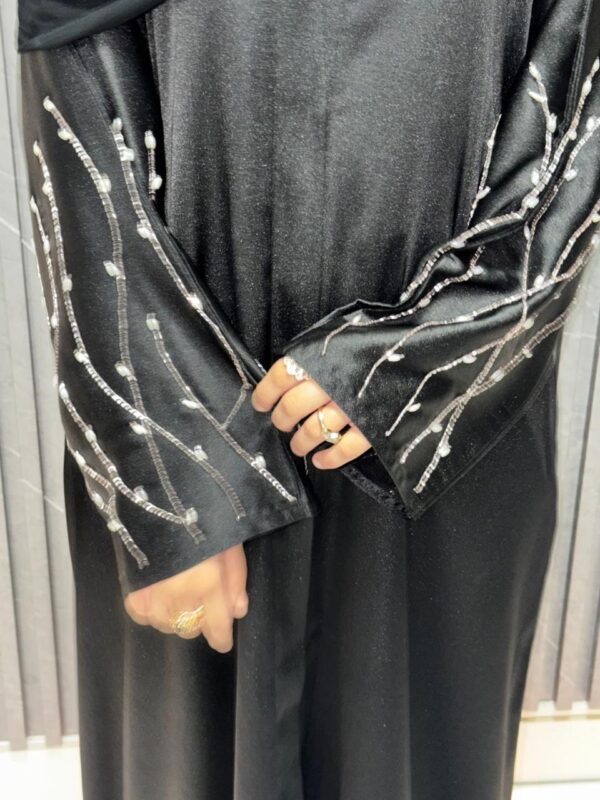 Straight buttoned up abaya, beaded work on sleeves