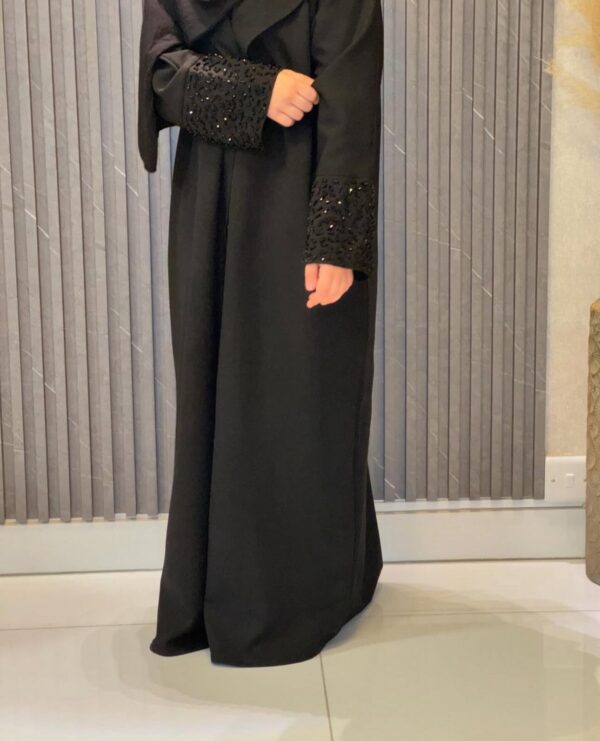 Buttoned up straight Abaya with handwork on sleeves