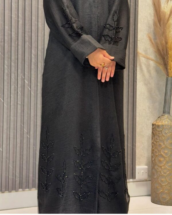 Buttoned up, hand embroidered bow abaya