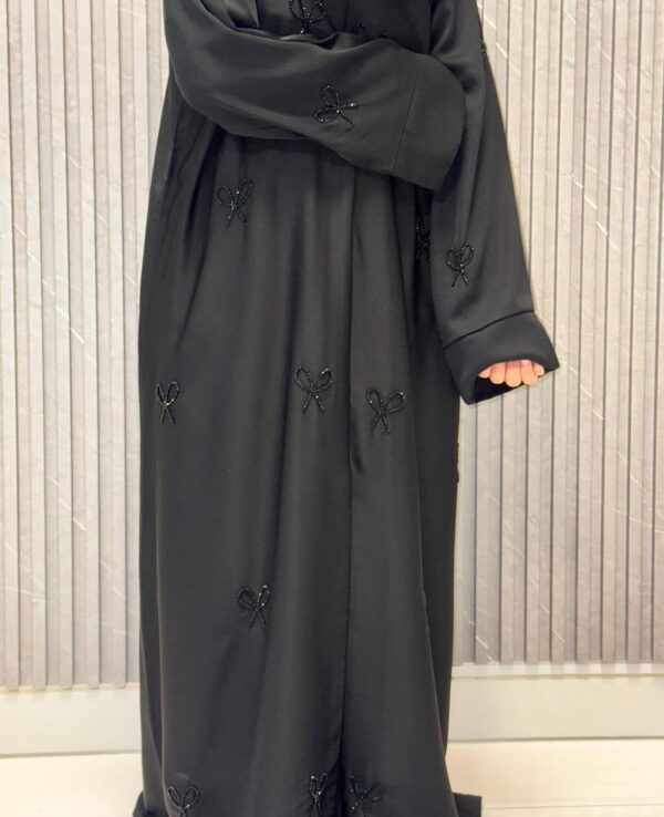 Buttoned up, hand embroidered bow abaya - Image 3