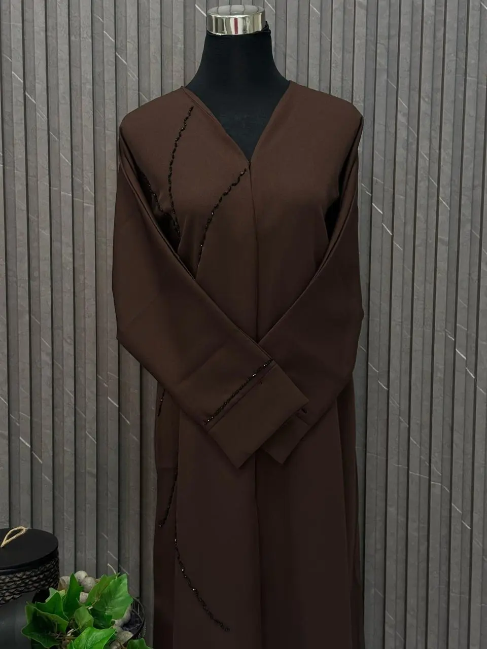 Straight buttoned up abaya with beaded work