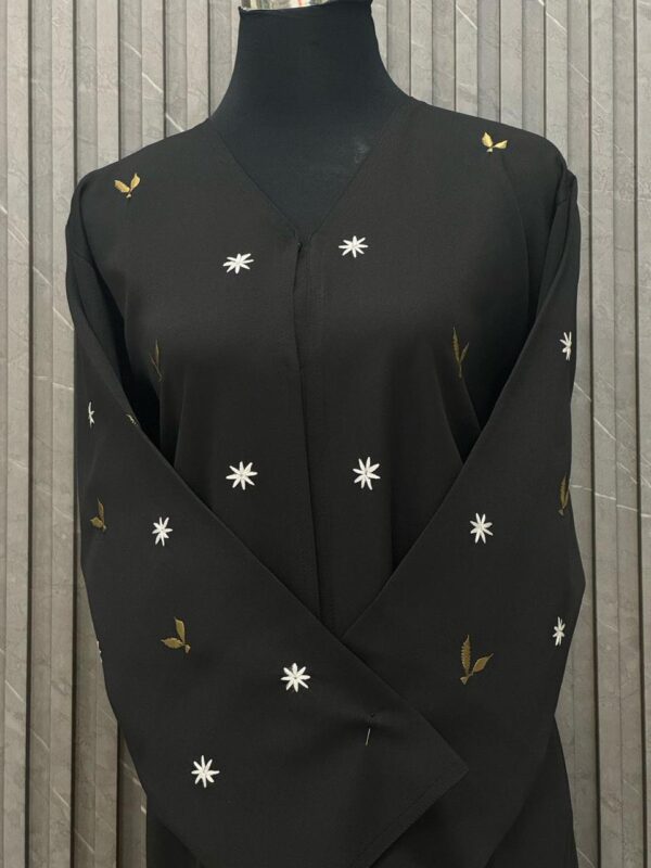 Straight buttoned up abaya with embroidery on the sleeves and front