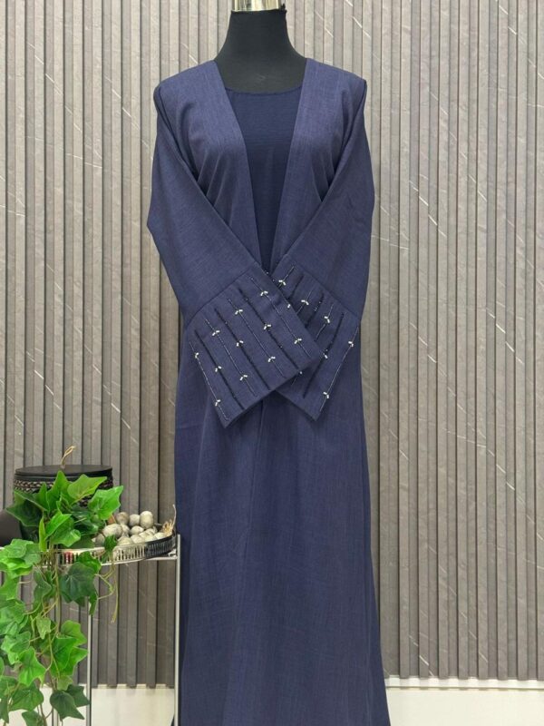 Straight 3 piece abaya with handwork on the sleeve - Image 2