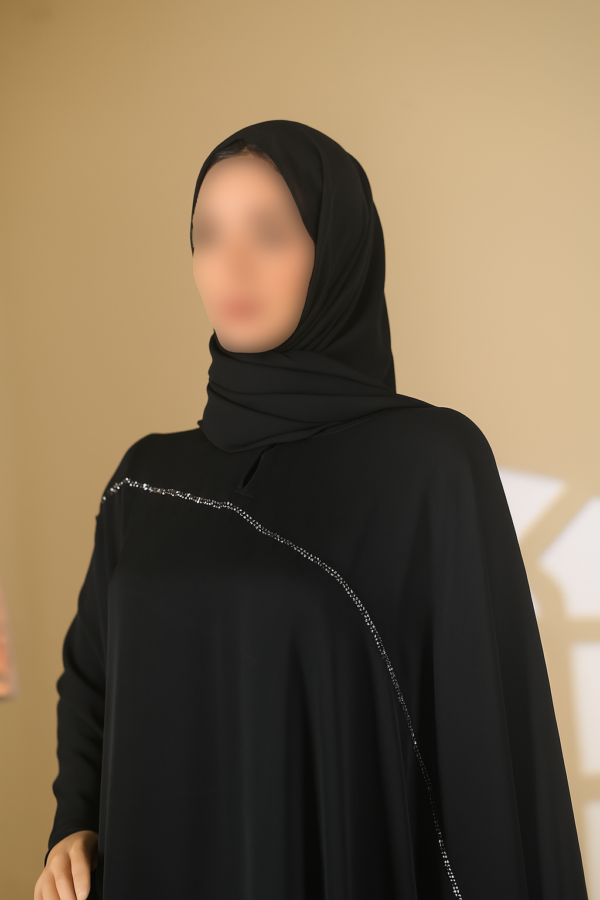 Plain Farasha with a two lined 100% guaranteed premium stonework all around the abaya and the scarf - Image 2