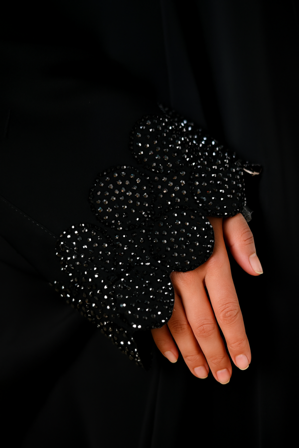 Plain Farasha adorned with 100% guaranteed premium stones on the sleeves and the scarf - Image 4
