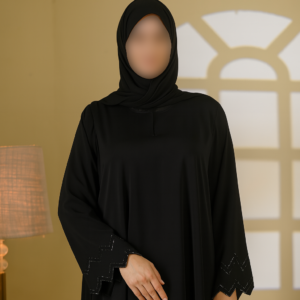 Straight abaya and 100% guaranteed premium stones on the sleeves and duppata