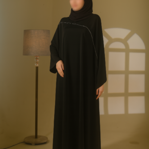 Plain Farasha with a two lined 100% guaranteed premium stonework all around the abaya and the scarf