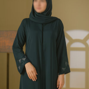 Buttoned up straight abaya with beaded work in the sleeves