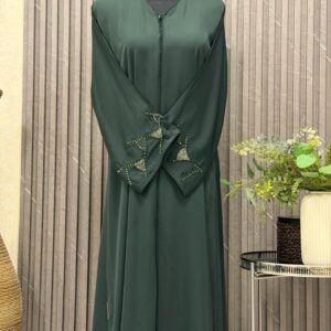 Buttoned up straight abaya with beaded work in the sleeves