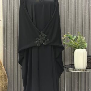 Plain Farasha adorned with 100% guaranteed premium stones on the sleeves and the scarf