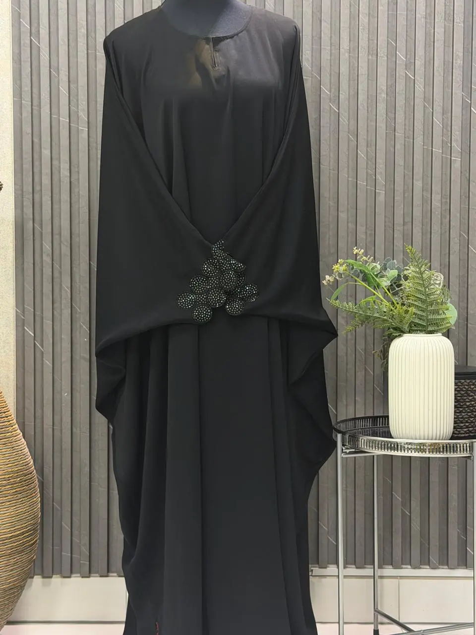 Plain Farasha adorned with 100% guaranteed premium stones on the sleeves and the scarf