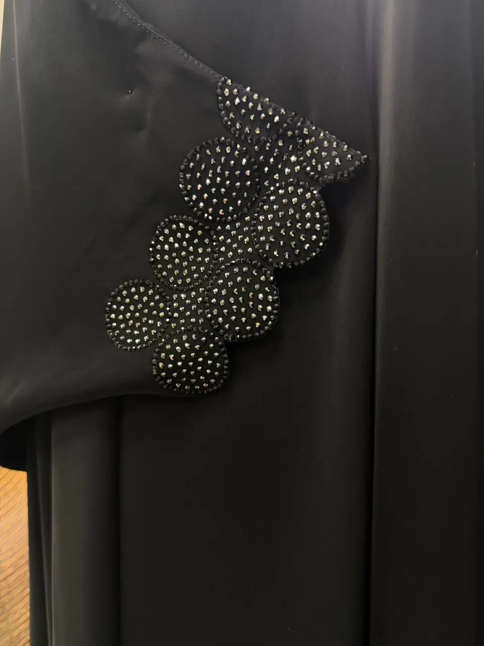 Plain Farasha adorned with 100% guaranteed premium stones on the sleeves and the scarf - Image 3
