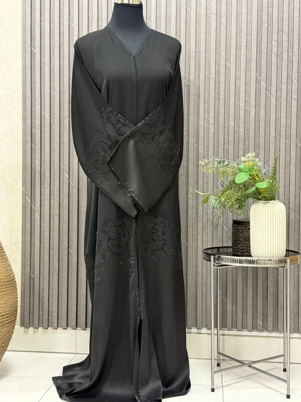 Buttoned up, stone embellished abaya - Image 3