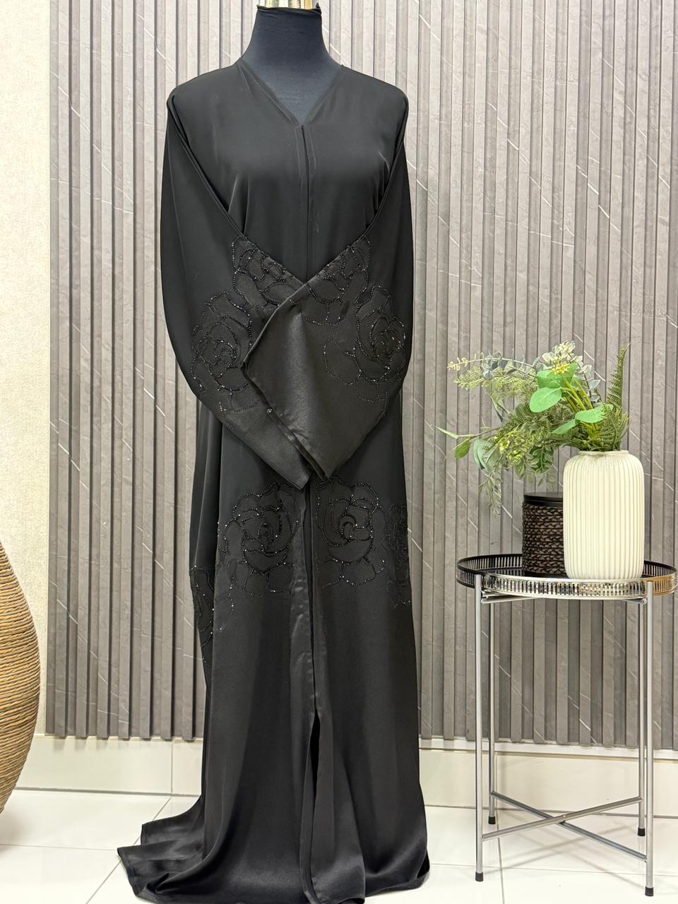 Buttoned up, stone embellished abaya