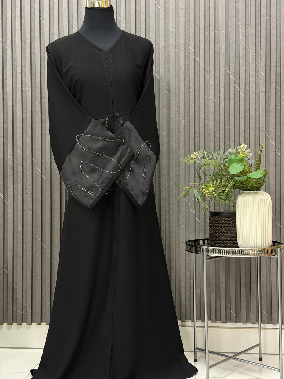 Straight Abaya with premium Stonework on the sleeves and torso