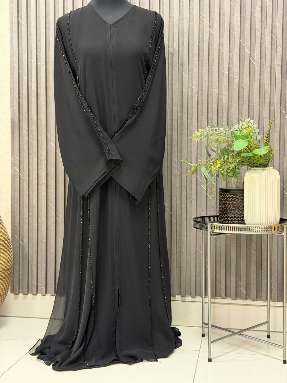 A-lined Abaya with tube beaded work
