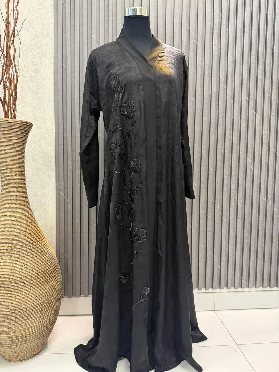 A-lined Abaya with organza and stones work - Image 2